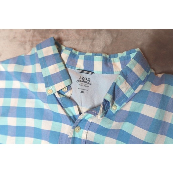 IZOD Saltwater Blue Checkered Hiking Camping Shirt XXL 2XL - Picture 4 of 7